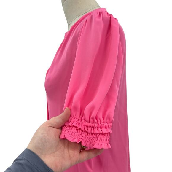 Current Air Los Angeles Pink V-Neck Short Puff Sleeve Blouse Size XS - Picture 6 of 11
